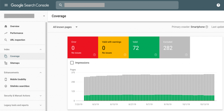 google search console coverage screeshot